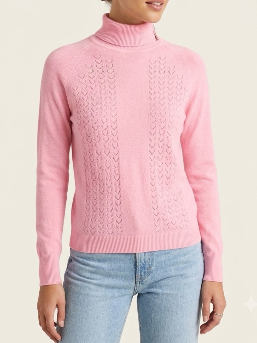 Vintage Pink Knit Turtleneck Sweater Back Zipper Long Sleeve